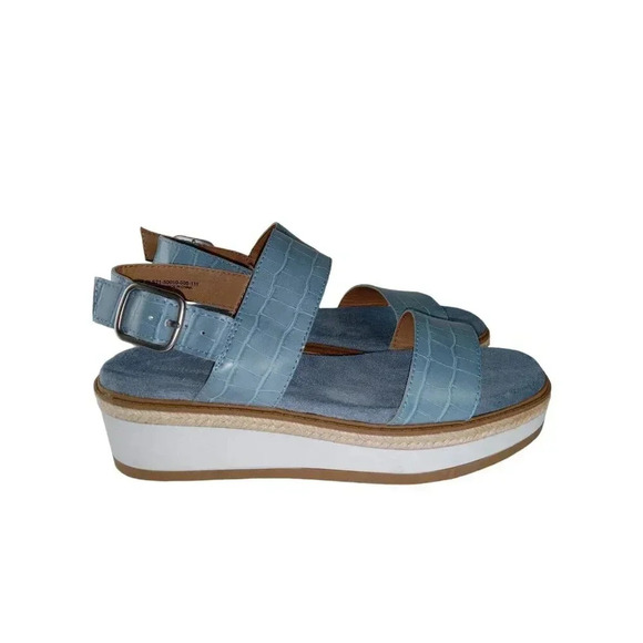 Baretraps Womens Slingback Sandal Blue Leather Crocodile Skin Open Toe Size 7.5M - Picture 1 of 9